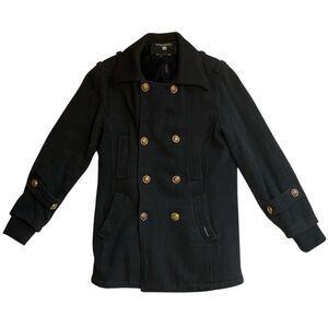 Dolce & Gabbana Black Pea Coat with Gold Buttons